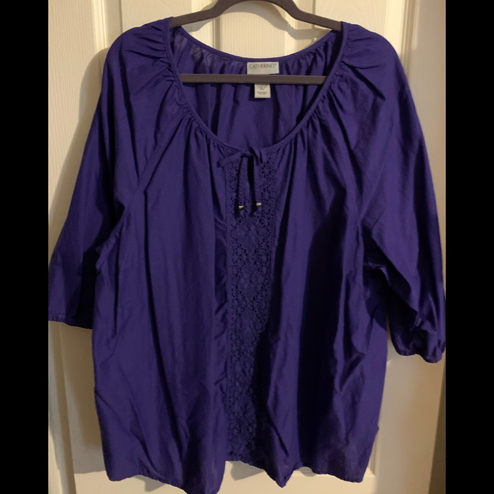 EUC Catherine’s blouse w/lace. Purple. Size 3x
